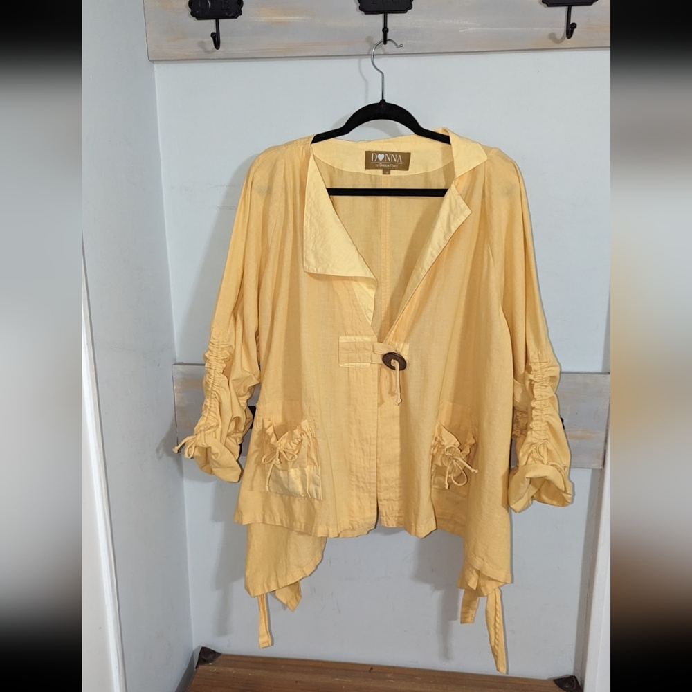 Donna Vici yellow vintage linen blend asymmetrical jacket
